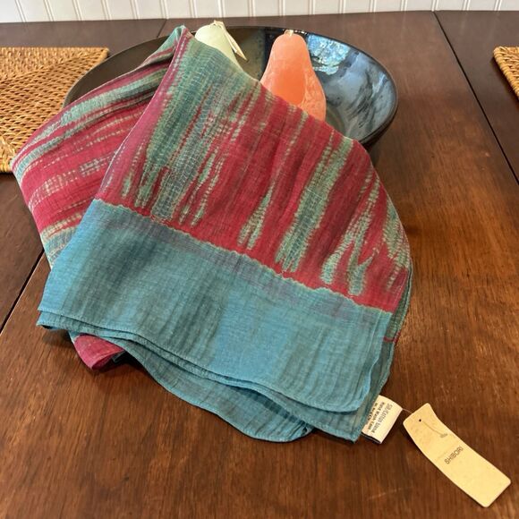 Neeru Kumar For Pavo SF Shibori Handmade Silk Scarf Beautiful NWT Blue Pink - Picture 7 of 9